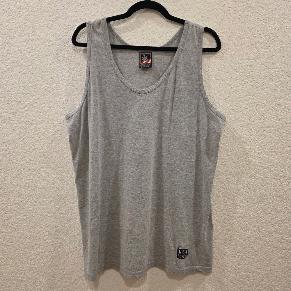 VTG USA Olympic Brand Mens Tank Top Gray Sleeveless Logo Shirt Large Made in USA